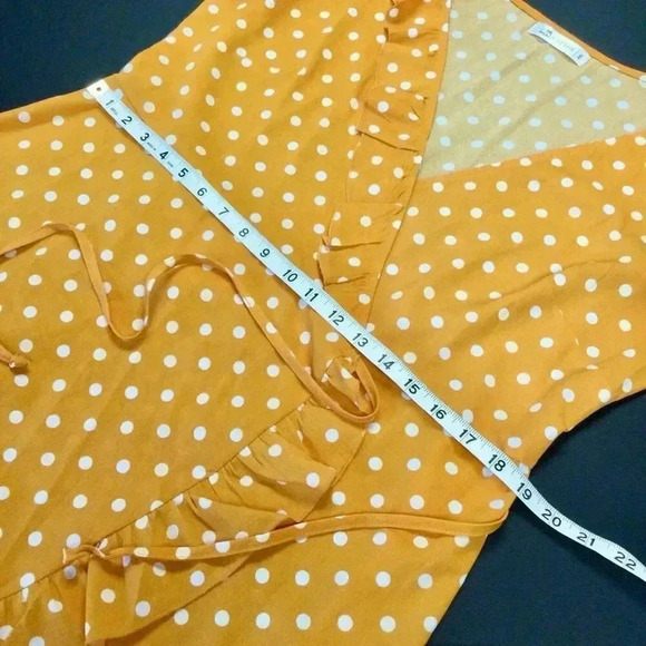 Cupshe Womens Orange Yellow Polka Dot Side Tie Ruffled Trim Wrap Dress Size 2XL - Picture 5 of 10